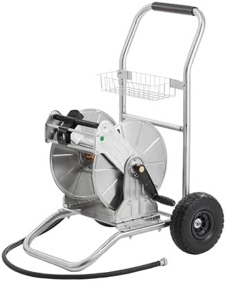 Giraffe Tools Garden Hose Reel Cart with Wheels showcasing its sturdy build and design.