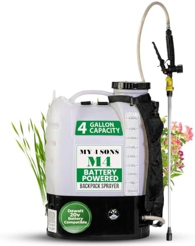 Alt Text for image 1: M4 Battery Powered Backpack Sprayer in Garden Setting
