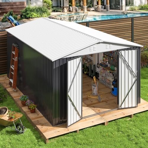 Alt Text for image 1: AirWire Metal Garden Storage Shed with White Finish