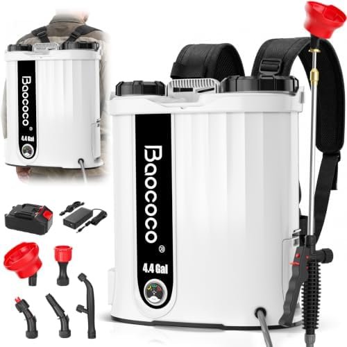 Alt Text for image 1: Battery Powered Backpack Sprayer in Garden Setting