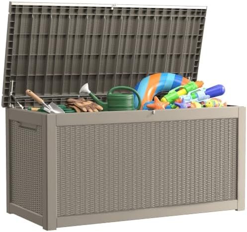 Alt Text for image 1: 320 Gallon Outdoor Storage Box - Grey Resin Deck Box
